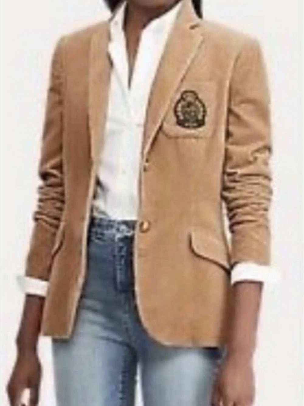 Ralph Lauren Camel Corduroy Bullion Patch Blazer with Embroidered Crest